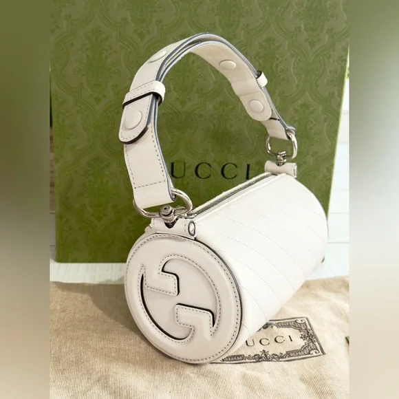 New Gucci Leather Blonde Small Cylinder Handbag / Barrel Bag - Picture 3 of 10